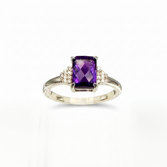 Amethyst Emerald Cut Halo Ring – 1.48 ct | 925 Silver