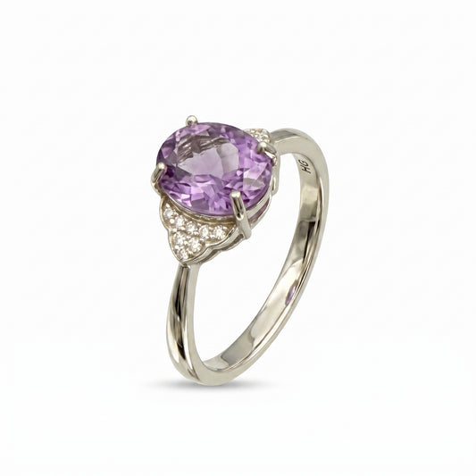 Amethyst Oval Cut Halo Ring – 1.56 ct | 925 Silver