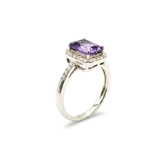 Amethyst Round Cut Halo Ring – 1.48 ct | 925 Silver