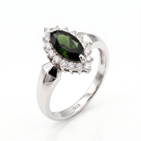 Chrome Diopside Marquise Cut Halo Ring – 1.06 ct | 925 Silver