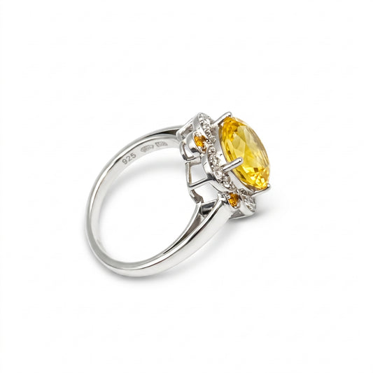 Citrine Cushion Cut Floral Halo Ring – 3.72 ct | 925 Silver
