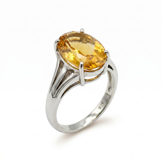 Citrine Oval Cut Solitaire Statement Ring – 5.63 ct | 925 Silver