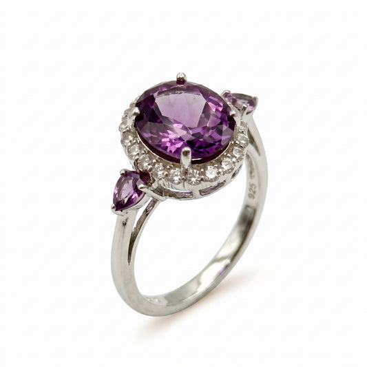 Purple Sapphire Oval Cut Halo Ring – 2.80 ct | 925 Silver