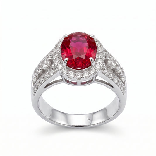 Ruby Oval Cut Halo Ring – 2.50 ct | 925 Silver