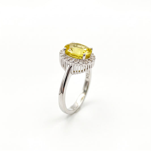 Yellow Sapphire Oval Cut Halo Ring – 2.52 ct | 925 Silver