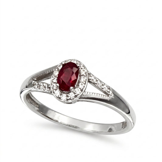 Ruby Oval Cut Halo Ring – 0.39 ct | 925 Silver