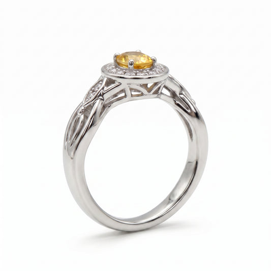 Yellow Sapphire Oval Cut Halo Ring – 0.26 ct | 925 Silver
