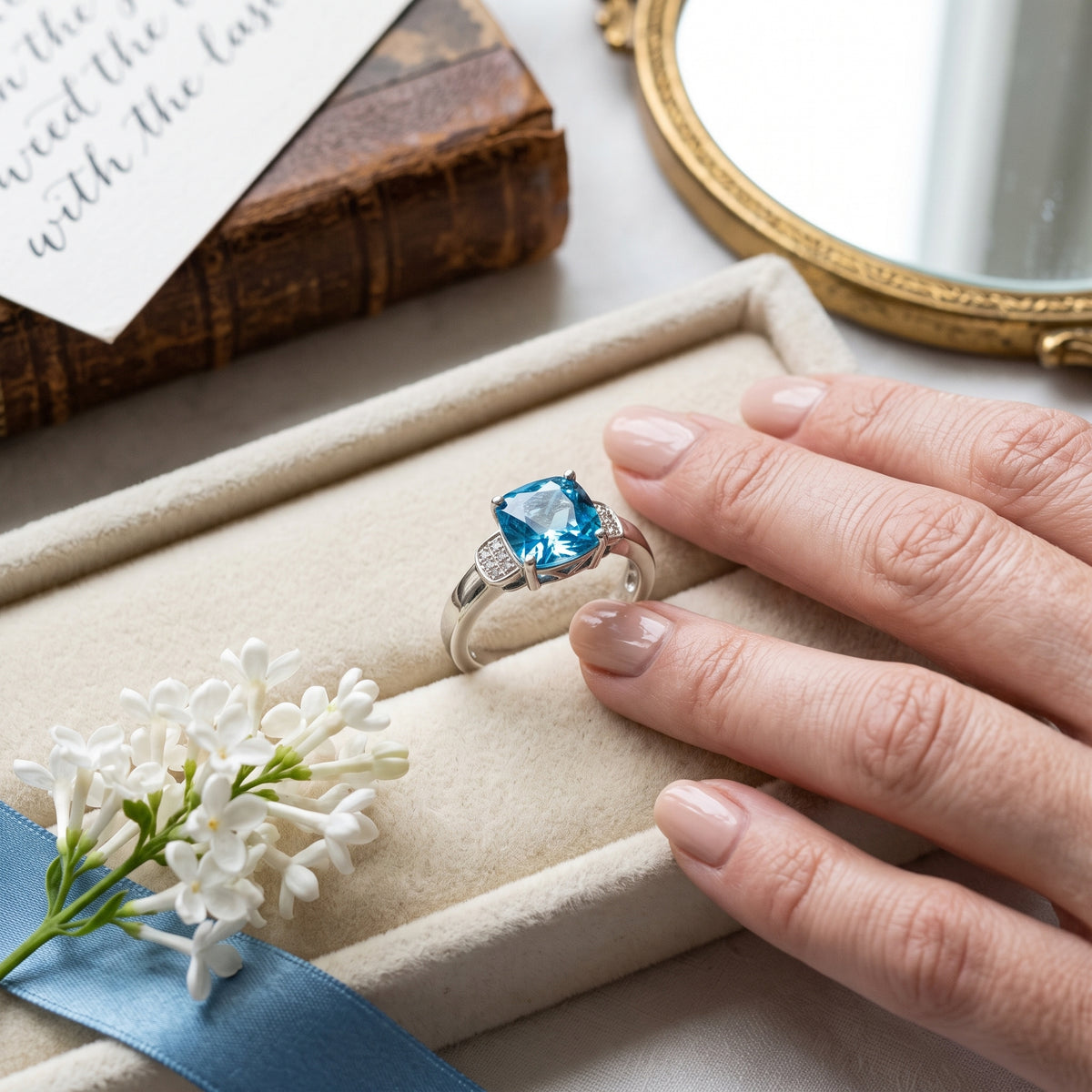 Swiss Blue Topaz Cushion Cut Statement Ring – 2.56 ct | 925 Silver