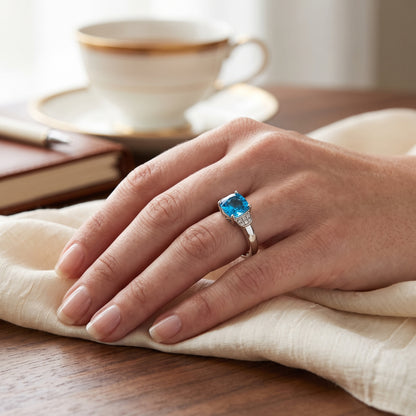 Swiss Blue Topaz Cushion Cut Statement Ring – 2.56 ct | 925 Silver