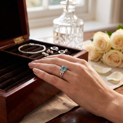 Swiss Blue Topaz Cushion Cut Statement Ring – 2.56 ct | 925 Silver
