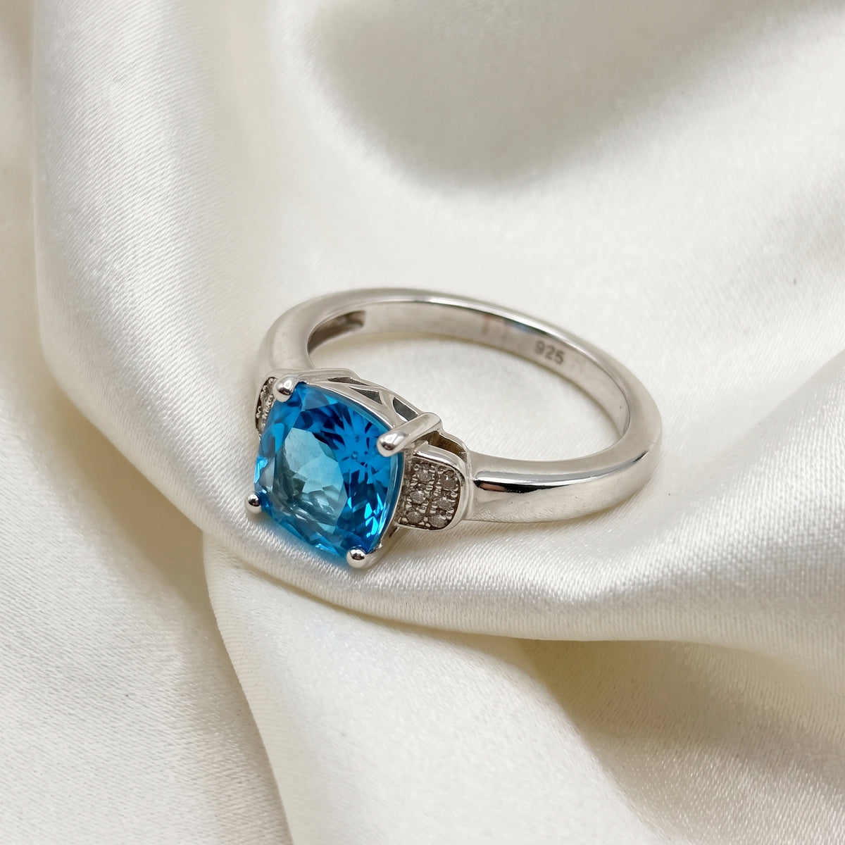Swiss Blue Topaz Cushion Cut Statement Ring – 2.56 ct | 925 Silver