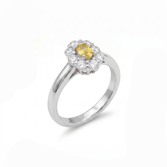 Yellow Sapphire Oval Cut Floral Halo Ring – 0.28 ct | 925 Silver